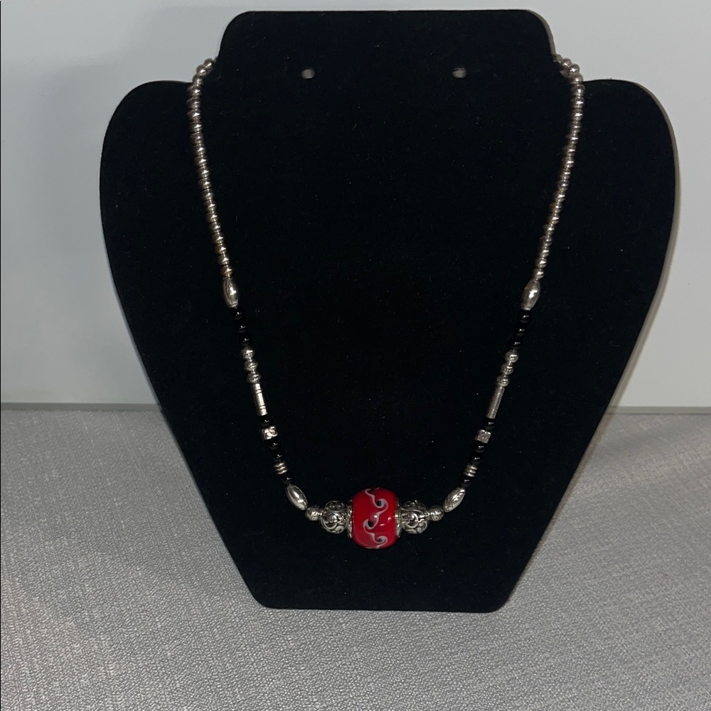 Brighton Red Scroll Barrel Bead Necklace 18.5” | Retired